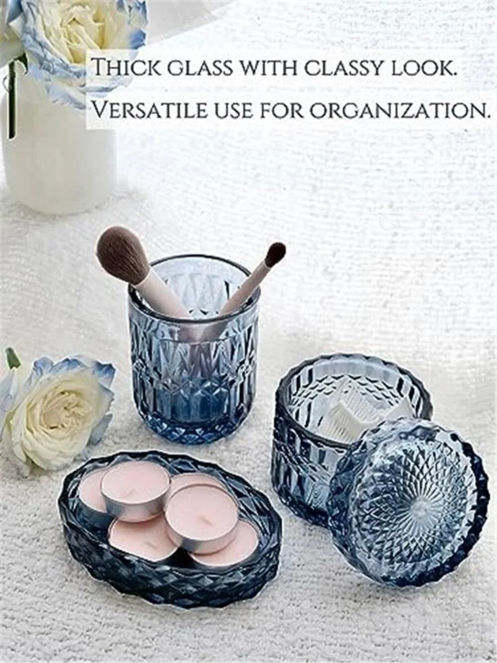Blue Bathroom Accessories Set, 5Pcs Clear Glass Bathroom Accessories, Hand Soap